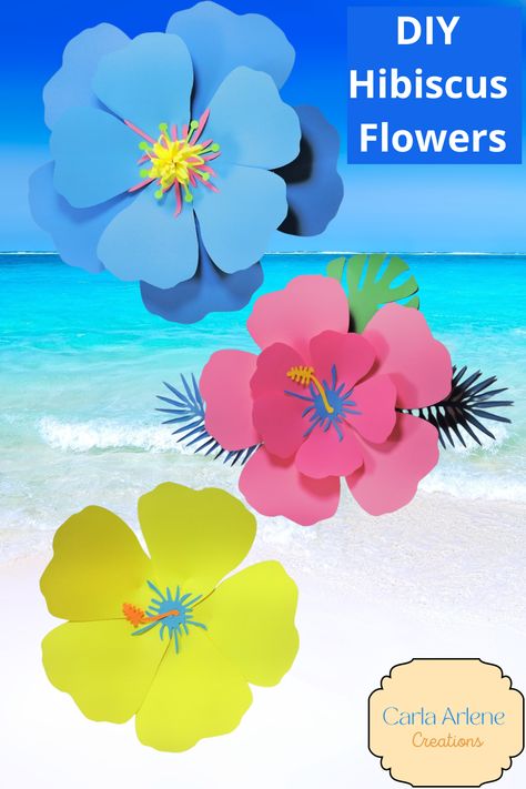 Create Paper Flowers, Hawaiin Flowers, Tropical Decor Party, Flowers Cricut, Hibiscus Svg, Flowers For Summer, Flower Petal Template, Luau Decorations, Paper Play