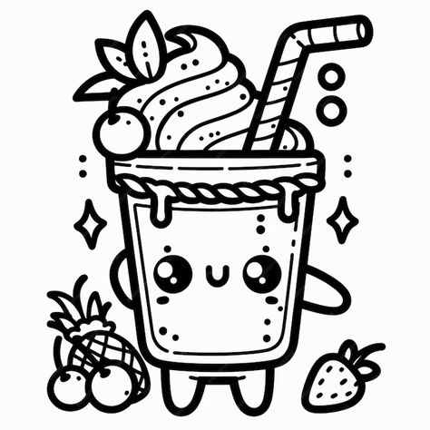 A cartoon of a cup of ice cream with a straw in it | Premium AI-generated vector Drawing Cup, Food Coloring Pages, Art Apps, White Drawing, Free Business Card Mockup, Business Card Maker, Flyer Maker, Black And White Drawing, Poster Invitation