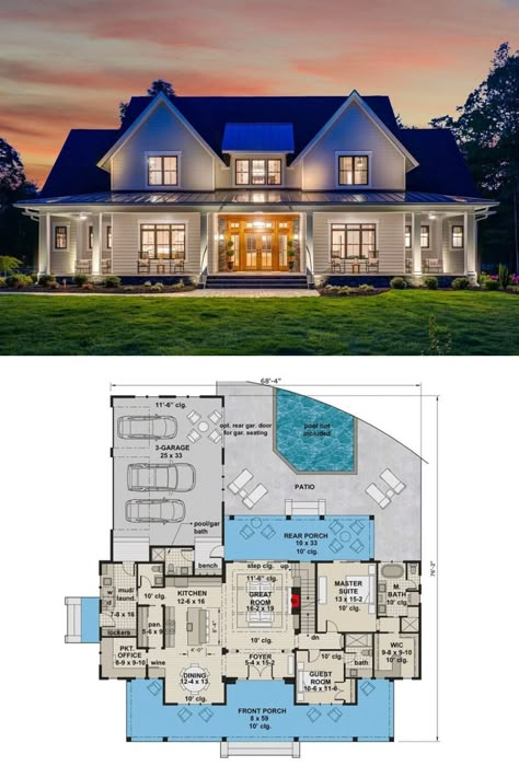 House Plan 14679rk, 14679rk House Plan, House Plans With Big Porches, 6-7 Bedroom House Plans, 2500-3000 Sq Ft House Plans, 6 Bedroom Farmhouse Plans, 2500 Sq Ft Farmhouse Plans, Modern Farmhouse House Plans 2 Story, Big House Floor Plans 2 Story