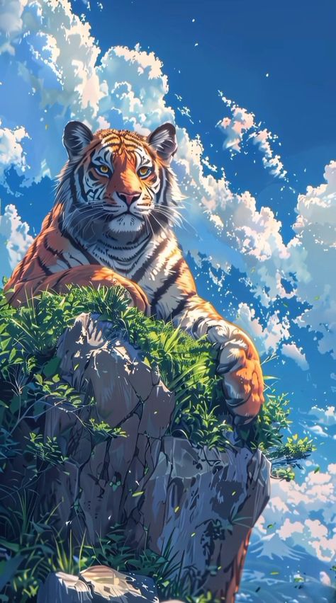 Tiger sitting on a hill top Animation Pictures Artificial intelligence AI Image of a Tiger sitting on a hill top Animation Anime Cartoon Tiger Tiger Animation, Tiger Sitting, Tiger In Water, Animation Pictures, Boat Neck Blouse Design, Cartoon Tiger, Mystical Animals, Dwelling On The Past, Wolf Stuff