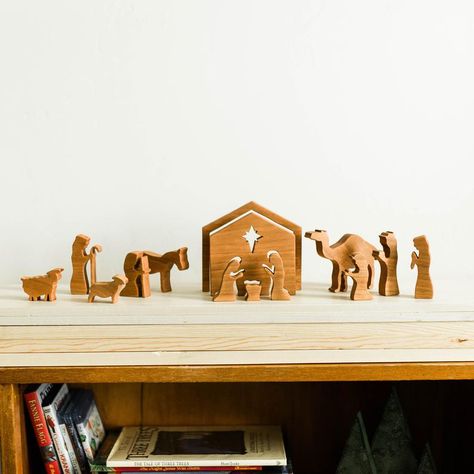 Simple Nativity, Baby Jesus Ornament, Wooden Nativity Sets, Jesus In A Manger, Wood Nativity, Wooden Nativity, Christmas Nativity Set, Christ Centered Christmas, Wooden Truck