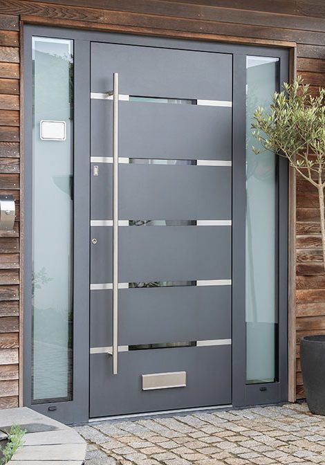 excellence-font-door-rk-aluminium Aluminium Entrance Door, Front Doors Modern, Pivot Front Door, Font Door, Aluminium Door Design, Grey Front Door, Aluminium Front Door, Steel Doors Exterior, House Main Door