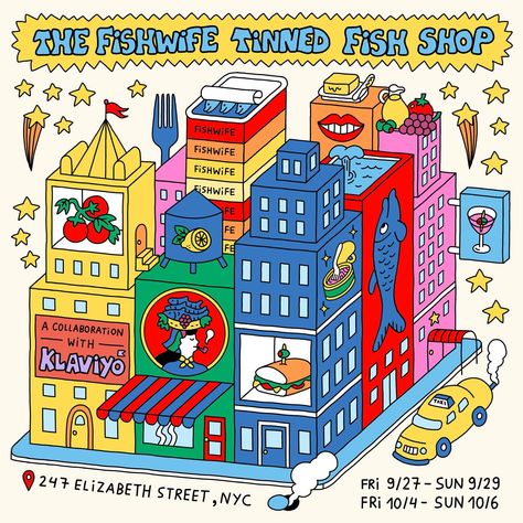 THE FISHWIFE TINNED FISH SHOP IS COMING TO NYC 🚕🗽🎏🌟🎉 buckle up and get ready for a one-of-a-kind, immersive tinned fish experience coming to the big apple for 2 weeks – the weekends of 9/27 and 10/4 🍎. this pop up is jam-packed with can’t-miss activations – think: aperitivo nights, pizza friday with @rubirosa_nyc 🍕, smoked fish spreads with the iconic @apollobagels 🥯, live mini-print drawings from our very own @danbodraws 🎨, and SO much more. we’ll also be debuting our latest (and most req... Fishwife Tinned Fish, Pizza Friday, Fish Shop, Alice Glass, Tinned Fish, Elizabeth Street, Aaron Paul, Smoked Fish, The Big Apple