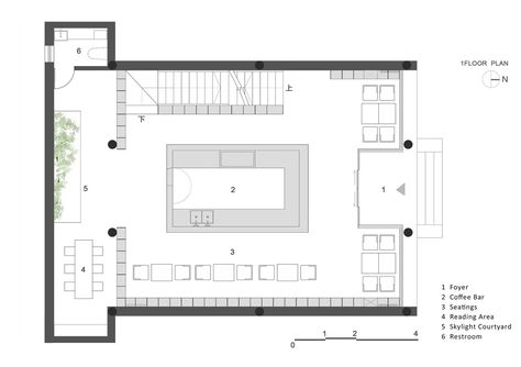 Gallery of Rong Bao Zhai Coffee Bookstore / ARCHSTUDIO - 16 Cafe Layout Plan, Coffee Bookstore, Cafe Floor Plan, Coffee Plan, Cafe Plan, Bookstore Design, Store Plan, Library Cafe, Bookstore Cafe