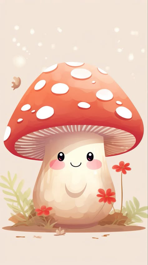 Red Mushroom Drawing, Cute Cartoon Faces, Strawberry Pictures, Cottagecore Painting, Baby Canvas, Mushroom Wallpaper, Mushroom Drawing, Drawing Wallpaper, Planner Obsessed