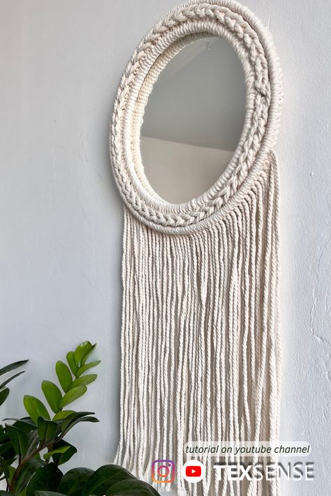 Macrame Mirror Tutorial, Ikea Home Decor Ideas, Diy Macrame Mirror, Wall Boho Decor, Ikea Home Decor, Macrame Mirror Wall Hanging, Mirror Tutorial, Macrame Circle, Macrame Arch