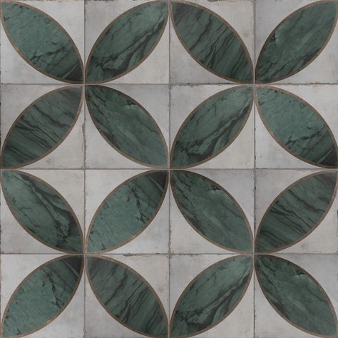 Renaissance Deco 8" x 8" Porcelain Patterned Wall & Floor Tile Green Tile Backsplash, White Square Tiles, Modern Floor Tiles, Art Deco Tiles, Fireplace Facade, Patterned Wall, White Bathroom Tiles, Patterned Floor Tiles, Green Flooring