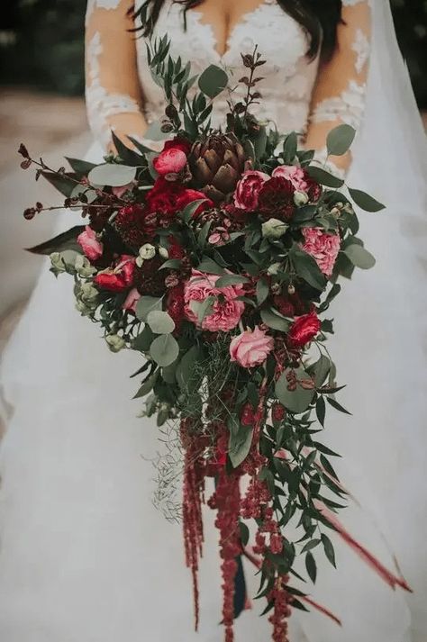 Cascade Wedding Bouquets, Greenery Wedding Bouquet, Wedding Flower Guide, How To Dress For A Wedding, Cascading Bridal Bouquets, Cascading Wedding Bouquets, Red Bouquet Wedding, Bridal Bouquet Pink, Spring Wedding Bouquet