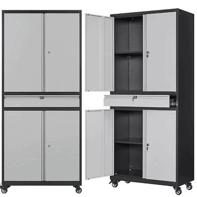 Top Rated Metal Storage Cabinet with 4 Doors and Drawer,Rolling Garage Cabinet on Wheels, Furniture Cabinet On Wheels, Locks And Keys, Metal Storage Cabinet, Garage Cabinet, Lockable Storage, Metal Storage Cabinets, Garage Cabinets, Metal Storage, File Cabinet