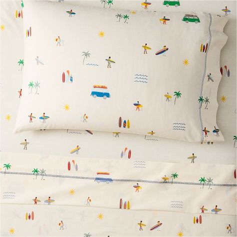 Kids Sheets & Sheet Sets | West Elm Surf Shack Sofa, Surf Toddler Room, Surf Room Boys, Surf Nursery Theme, Boys Beach Bedroom, Kids Coastal Bedroom, Surf Bedroom, Surf Nursery, Kids Sheet Sets