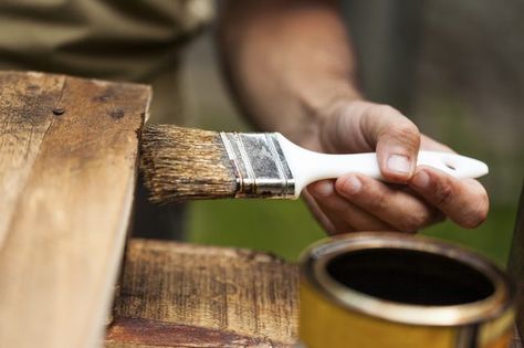 Prevent blotching and uneven staining by using a wood conditioner. Wood Conditioner, Chemical Safety, Diy Balcony, Staining Furniture, Staining Deck, Balcony Furniture, Backyard Deck, Wood Deck, Painted Doors