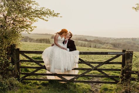 Farm Wedding Photo Ideas, Farm Wedding Photography Ideas, Driveway Wedding, Farm Wedding Poses, Barn Prom Pictures, Farm Fence Photoshoot, Farm Field Wedding Ceremony, Barn Photoshoot Ideas, Wedding Photos With Tractor