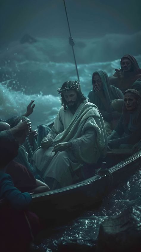 Jesus Asthetic Picture, Picture Of Jesus, Jesus Calms The Storm, Boats Wallpaper, Biblical Artwork, Christian Illustration, Trust In Jesus, Pictures Of Christ, Jesus Christ Artwork