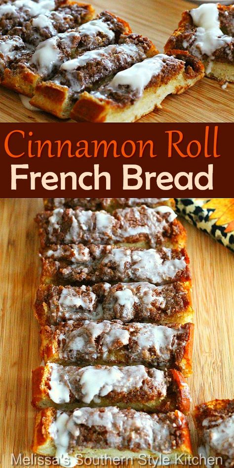 Cinnamon French Bread, Cinnamon Roll Roll Ups, Breakfast Using French Bread, Cinnamon Roll French Bread, French Bread Dessert, French Bread Dessert Ideas, French Loaf Recipe Ideas, French Loaf Breakfast Ideas, Day Old French Bread Recipes