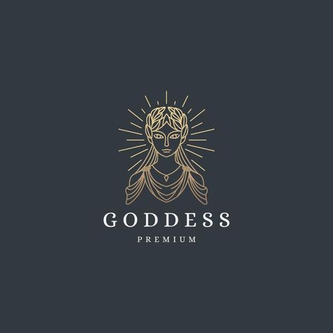 Luxurious greek goddess woman with line style logo icon design template. Demeter, Persephone, hera aphrodite, hestia, flat modern vector illustration Greek Goddess Line Art, Goddess Logo Design, Aphrodite Logo, Pandora Goddess, Goddess Branding, Divine Logo, Goddess Logo, Goddess Illustration, Beauty Salon Branding