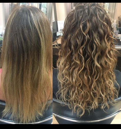 Perm For Thick Long Hair, Perm With Thick Hair, Before And After Perms Medium, Long Hair Perms Before And After, Wavy Hair Perm Before And After, Hair Perming Before And After, Perms Before And After Medium Length, Beach Wave Perms Medium, Different Perm Styles