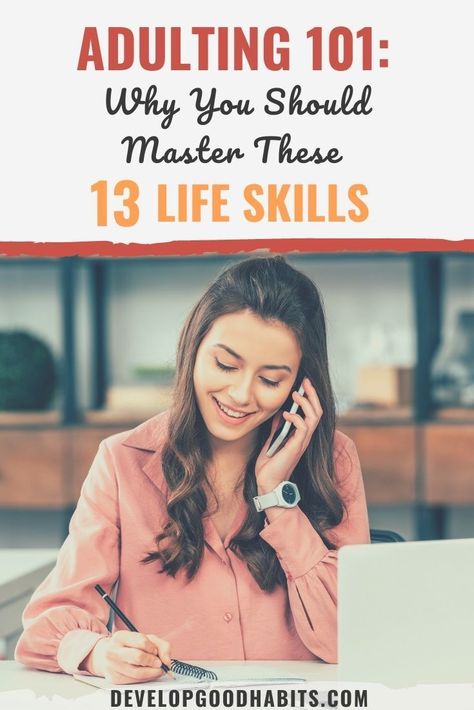 Adulting 101: Why You Should Master These 13 Life Skills When you are getting started as an adult you have no idea about the number of life skills you need to learn. These life lessons are commonly referred to as "adulting" and cover a variety of important topics. Generally in the areas of sound financial practices, domestic responsibilities, health & wellness and career advancement. This post gives a clear definition of adulting and gives 13 "must know" examples any young adult should learn. Living On Your Own, Adulting Hacks, Life Skills Class, Life Skills Lessons, Adulting 101, Life Skills Activities, Personal Growth Motivation, Life Group, Activities For Adults