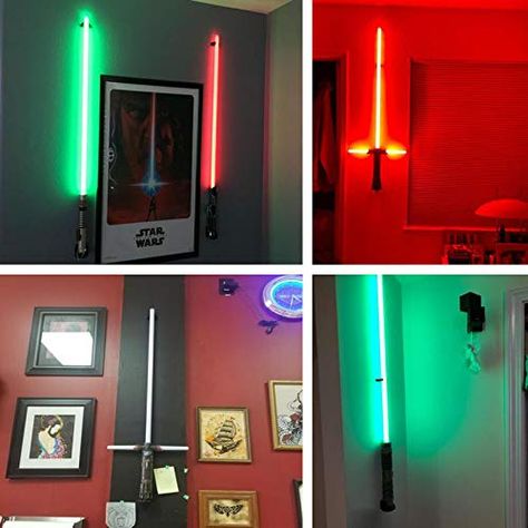 2 Piece Lightsaber Wall Mount lightsaber hanger lightsaber stand Light Saber display holder for a Any Lightsaber - Easy to install - Great Addition To Out Movie/Game Room/nerd room - Holds Two swords Man Cave Office Ideas, Lightsaber Wall Mount, Star Wars Classroom Theme, Star Wars Wall Mural, Star Wars Man Cave, Star Wars Classroom, Star Wars Bedroom, Nerd Room, Star Chandelier