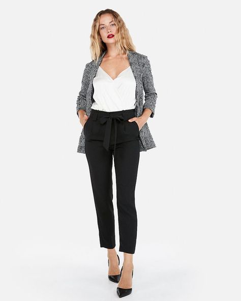 High Waisted Tie Pants For EVERY Body Type - Lillies and Lashes High Waisted Tie Pants, Dress Pants Outfits, High Waisted Pants Outfit, Tie Pants, Tie Waist Pants, Paperbag Pants, Candice Swanepoel, Black Dress Pants, Work Wardrobe