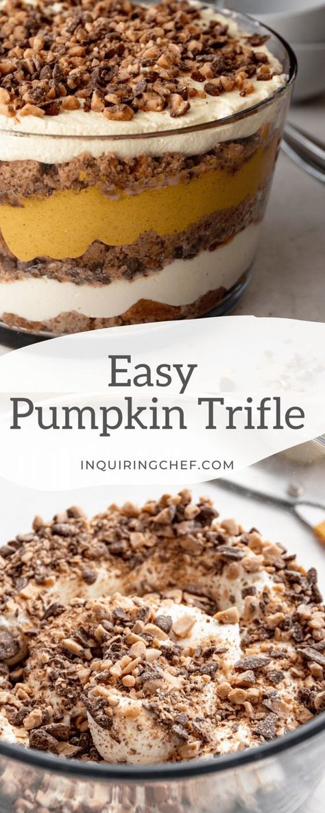 Pumpkin Spice Trifle, Pretty Layers, Pumpkin Spice Desserts, Thanksgiving Desserts Pumpkin, Trifle Bowl Recipes, Pumpkin Trifle, Trifle Dessert Recipes, Dessert Truffles, Recipe Pumpkin