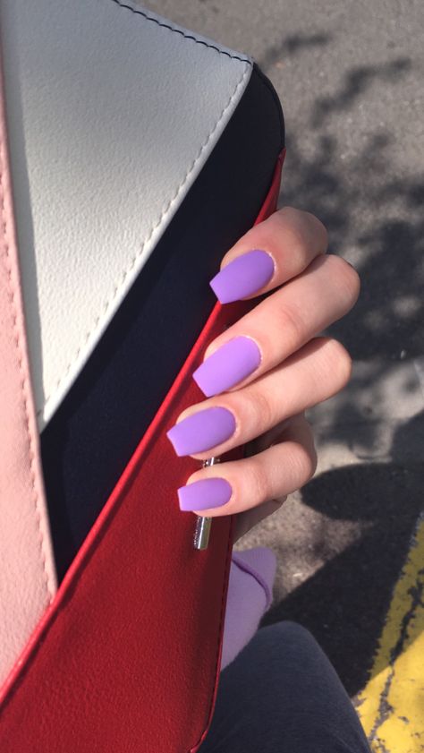 Mate Purple Nails, Lavender And Purple Nails, Different Shades Of Purple Nails Acrylic, Purple Nails Plain, Lavender Nails Matte, Light Purple Matte Nails, Purple Matt Nails, Purple Nails Medium, Dark Lavender Nails