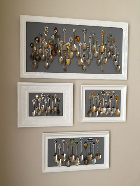 Modern spoon collection display. Collector Spoon Display Ideas, Spoon Collection Display, Spoon Display, Spoon Collection, Framed Pictures, Collection Display, Bathroom Decor Ideas Colors, Lighting Concepts, Deco Originale