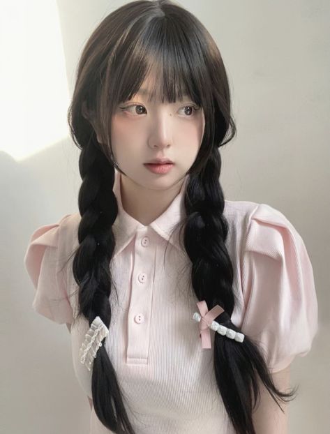 Douyin Braids, Douyin Hairstyles, Douyin Hairstyle, Braids Pink, Harajuku Hair, Long Hair Images, Hair Style Korea, Kpop Hair, Kawaii Hairstyles