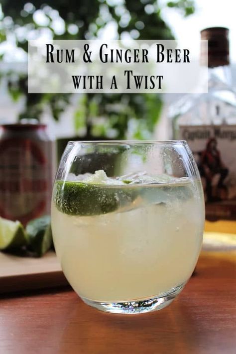 Rum and Ginger Beer with a Twist is a simple mixed drink that's just a little bit different. The ginger highlights the spiced rum perfectly, and a squeeze of fresh lime for a bit of acidity. #mixeddrink #cocktail #rumcocktail Ginger Highlights, Ginger Beer Drinks, Beer Cocktail Recipes, Ginger Beer Cocktail, Easy Mixed Drinks, Rum Drinks, Beer Cocktails, Rum Cocktail, Ginger Recipes