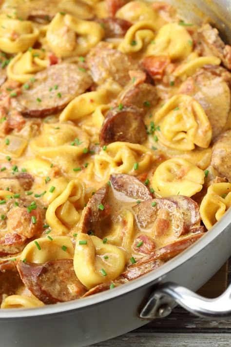 Sausage Tortellini Skillet, Tortellini Skillet, Sausage And Tortellini, Andouille Sausage Recipes, Sausage Dinner, Sausage Tortellini, Tortellini Recipes, Sausage Dishes, Andouille Sausage