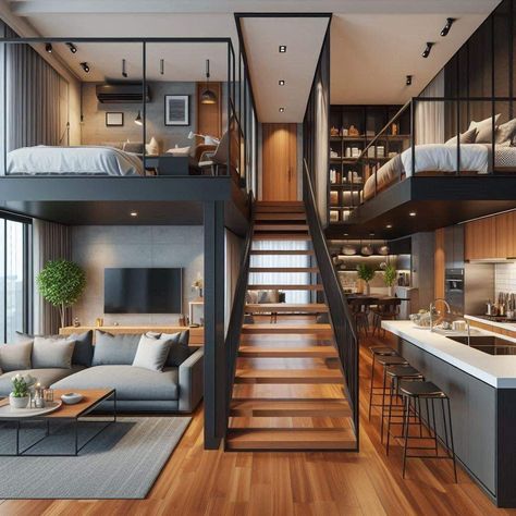 Two Bedroom Loft Apartments, Mezzanine House Design, 2 Bedroom Loft Apartment, Loft Master Suite, Small Loft Apartments, Tiny Loft, Loft House Design, Mini Loft, Loft Home