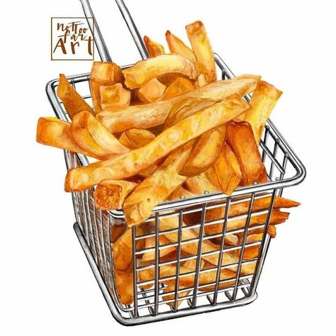 French Fries Illustration, Michiko Malandro, Food Illust, Watercolor Food Illustration, Anime Foods, Food Anime, Studying Food, Food Doodles, 귀여운 음식 그림