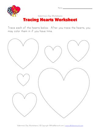 Heart Tracing Worksheet | All Kids Network February Preschool Worksheets, Heart Tracing, Valentine Worksheets, Shapes Lessons, Shape Tracing Worksheets, Worksheets For Preschool, Shapes Preschool, Shapes Worksheets, Preschool Valentines