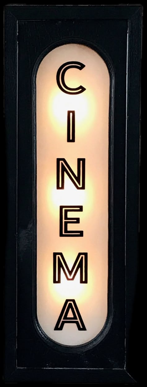 Hollywood Room Decor, Hollywood Room, Movie Themed Rooms, Penthouse Ideas, Art Deco Theater, Cinema Sign, Man Cave Lighting, Theatre Sign, Movie Room Decor