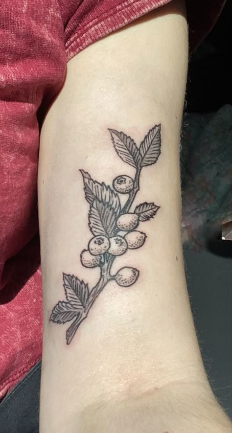 Blueberry Tattoo Black And White, Wild Blueberry Tattoo, Blueberry Bush Tattoo, Blueberry Vine Tattoo, Blueberry Tattoo Minimalist, Blueberry Branch Tattoo, Blueberries Aesthetic, Tattoo Layout, Silly Tattoos