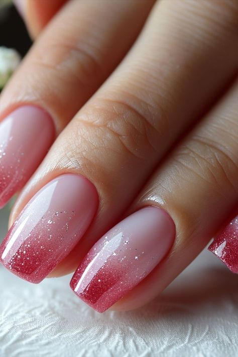 Pink Ombré Nails, Elegance Nails, Sparkle Nail Designs, Pink Tip Nails, Nails Trend, Ombré Nails, Wow Nails, January Nails, Pink Ombre Nails