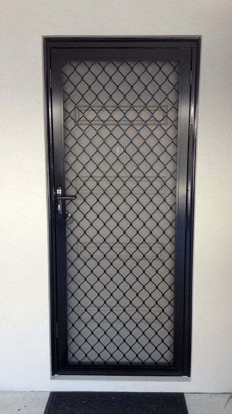 Black Diamond Grille Security Screen Door Black Metal Screen Door, Metal Grill Door Design, Safty Grills For Wall, Grill For Door Design, Door Screens Ideas, Door Grill Design Metals, Screen Doors Ideas, Metal Screen Door Ideas, Screen Door Design