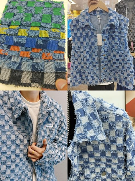 Classic Damier Jacquard Denim Fabrics CFSJ225 for Denim Jackets, Jeans, Vests, Skirts, Dresses, Pants, etc. Diy Fashion Upcycle, Denim Rag Quilt, Indigo Pattern, Upcycled Jackets, Denim Fabrics, Upcycle Clothes Diy, Diy Jacket, Denim Projects, Thrifted Outfits