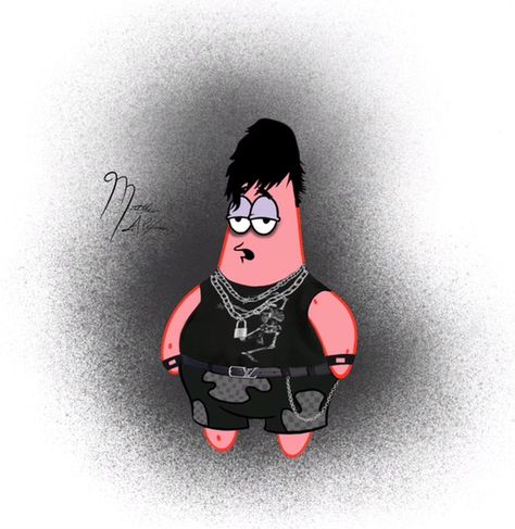 Emo patrick #art #asthestic #spongebob #wallpaper Emo Patrick Star, Emo Patrick, Emo Spongebob, Emo Meme, Spongebob Wallpaper, Patrick Star, Photoshop Art, Nature Art Painting, Card Game