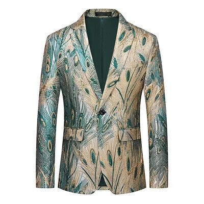 ad eBay - M-6XL Mens Blazers Short Coat Jacket Formal Dress One Button Floral Slim Fit New - Buy Now, click the link (eBay) Champagne Tuxedo, Wedding Dresscode, Peacock Plume, Jacquard Suit, Green Tuxedo, Wedding Renewal, Fitted Blazer Jacket, Tuxedo Blazer, Black Tie Affair