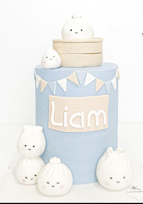 Dumpling Theme Cake, Dumpling Cake Design, Bao Party, Dumpling Baby Shower Theme, Dumpling Cake, Parent Dr, Chinese Cake, Xiao Long Bao, Bt21 Merch