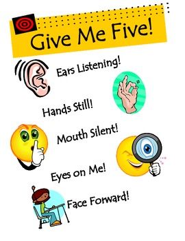 Give Me Five Reminder Poster Give Me Five Poster, Preschool Rules, School Discipline, Multiple Intelligences, School Social Worker, Give Me Five, Behaviour Management, Sunday School Teacher, 2nd Grade Classroom