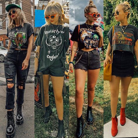 𝓷𝓲𝓬𝓸𝓵𝓮 𝓪𝓵𝔂𝓼𝓮 on Instagram: “All black everything even in the summer 🖤🔥 Which look was your fav?” Summer Rock Concert Outfit, Rock Chic Outfit, Edgy Concert Outfit, Rock Festival Outfit, Rock Concert Outfit, Rock Chic Outfits, Nicole Alyse, Black Festival Outfit, Rocker Chic Outfit