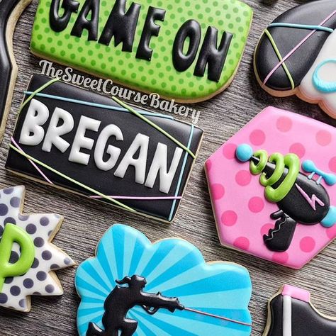 The Sweet Course Bakery on Instagram: "Laser Tag! Did I hit the target here?! 🤔 🎯 • • • #TheSweetCourseBakery #CookieDecorating #cookiedecorator #decoratedcookies #DecoratedSugarCookies #sugarcookies #cookieart #cookieartist #cookies #cookiesofinstagram #cookiesofig #happybirthday #happybirthdaycookies #birthday #birthdaycookies #lasertag #lasertagcookies #target #smallbusiness #supportlocal #toledoohio #ohio #oh #toledooh #like #comment #share" Laser Tag Cookies Decorated, Laser Tag Cookies, Cookie Frosting, Laser Tag, Like Comment Share, Icing Cookies, Cookie Art, Birthday Cookies, Royal Icing Cookies