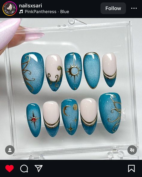 Jasmine Themed Nails, Neptune Nails, Jasmine Inspired Nails, Avatar The Last Airbender Nails, Aladdin Nails, Next Gen Nails, Astrology Nails, Jasmine Nails, Kylie Nails