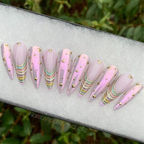 Whimsical Core, Nails Iridescent, Short Nail Bed, Goth Whimsical, Nails File, Nails Orange, Orange Stick, Pink Chrome, Unicorn Nails