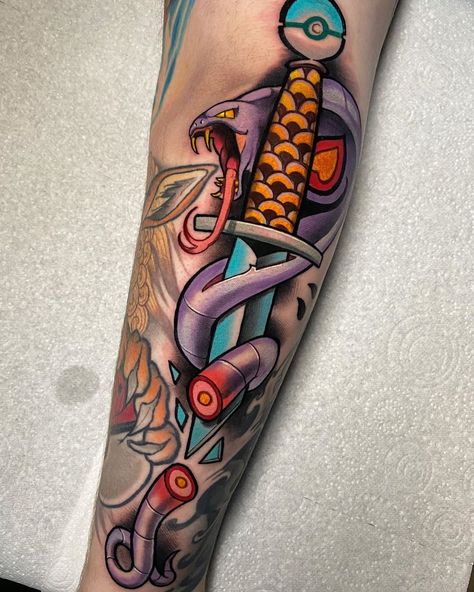 Matthew Larkin on Instagram: “Arbok and dagger🐍🗡 squeezed this fella into a tight spot! Patching up @michaelmccoy93 arm quite nicely:) thanks man! As always it’s a…” Babylon City, Pokemon Tattoo, Dagger Tattoo, Doodle Art Drawing, Drinking Tea, Doodle Art, Cool Tattoos, Pokemon, One Piece