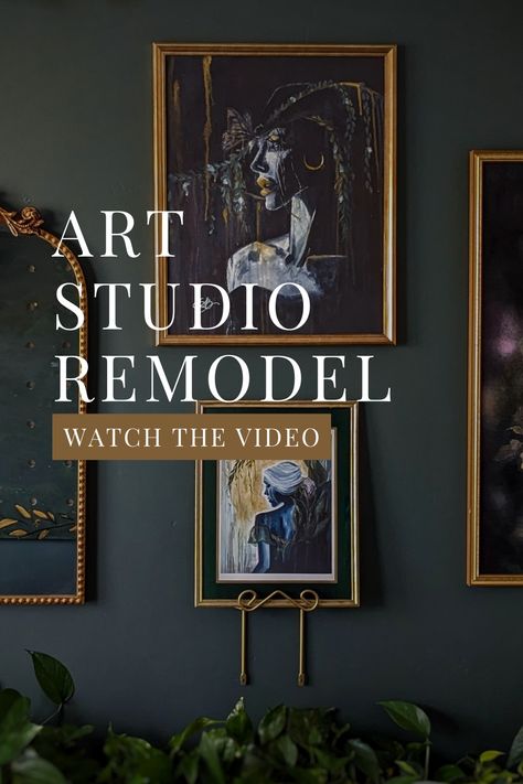 The coziest art studio makeover video for your dark and moody design inspo. Click to watch! Moody Art Studio, Art Studio Makeover, Cozy Art Studio, Studio Makeover, Paintings To Paint, Moody Design, Lots Of Plants, Cozy Art, Fairytale Aesthetic