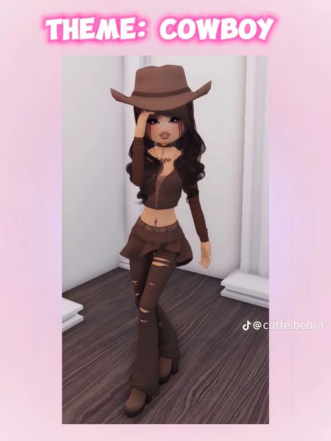 Dress To Impress Outfits Roblox Country Side, Dress To Impress Outfits Roblox Game Theme Cowboy, Dress To Impress Cowboy Theme, Cowboy Dress To Impress, Dress To Impress Roblox Game Cowboy, Gyaru Hair, Meme Dress To Impress Ideas, Blocksburg Outfit Codes￼, Bestie Outfits