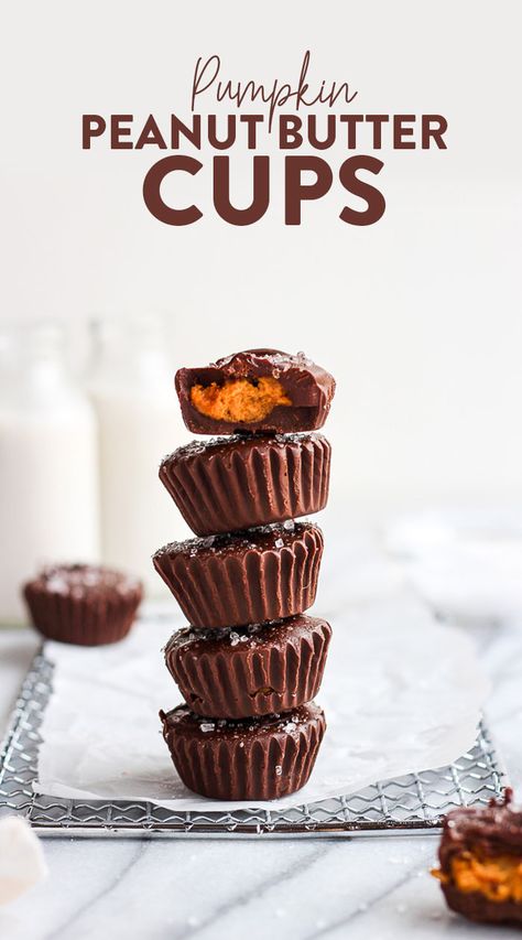 Make your own Pumpkin Peanut Butter Cups with just 5 whole ingredients for a delicious, fall treat made in under 30 minutes. PS: store these chocolate pumpkin cups in the freezer for long-lasting dessert year round. Pumpkin Peanut Butter, Pumpkin Snack, Pumpkin Cups, Peanut Butter Pumpkin, Chocolate Pumpkin, Candy Recipes Homemade, Low Calorie Desserts, Cheesecake Brownies, Healthy Pumpkin