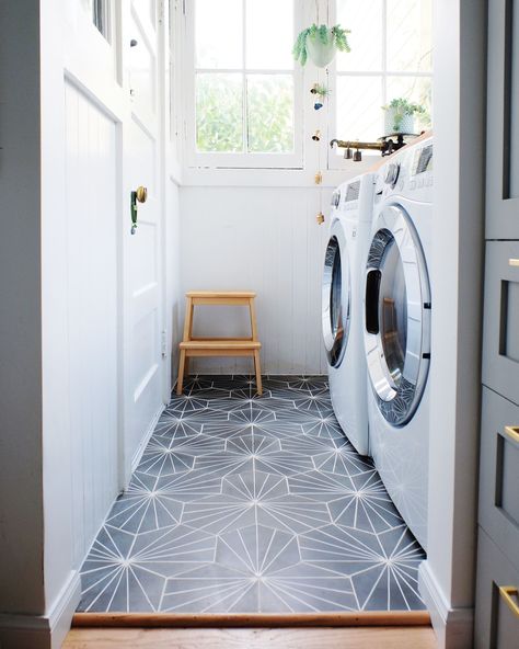 New Traditional San Francisco Remodel House Tour | Apartment Therapy Room Tiles Design, Room Floor Tiles, Spanish Style Bathrooms, Laundry Room Tile, Laundry Room Flooring, Laundry Room Renovation, Room Tiles, Laundry Mud Room, Laundry Room Makeover